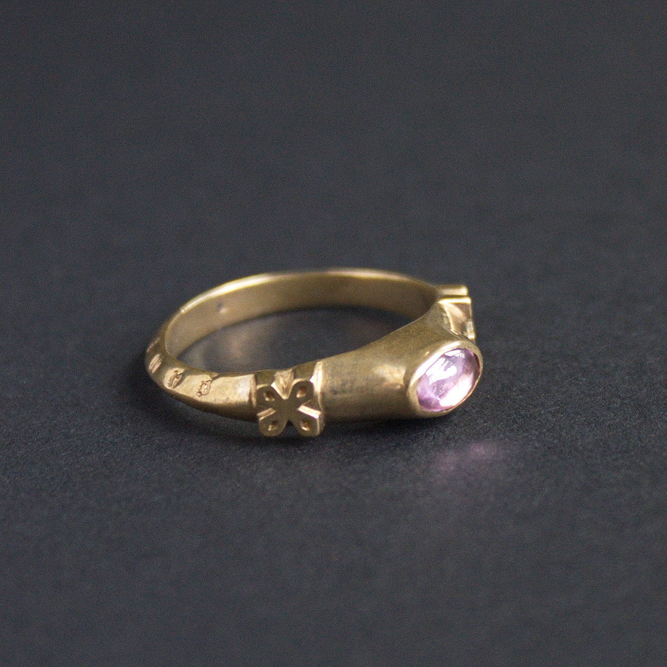 13th Century Stirrup Ring with Amethyst Glass Stone