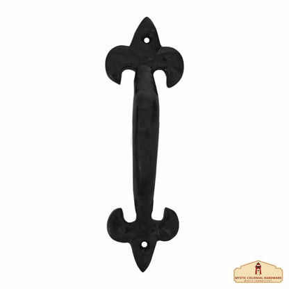 Smooth Iron Door Handle with Fleur de Lys - 7 inches