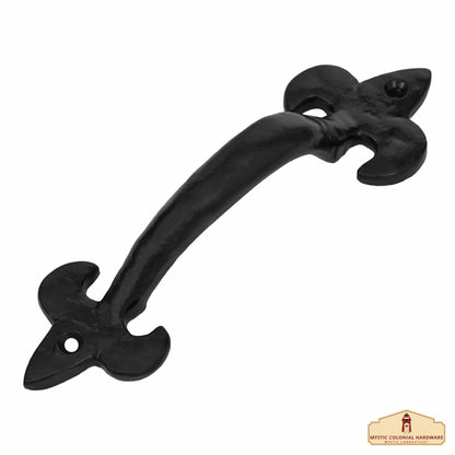 Smooth Iron Door Handle with Fleur de Lys - 7 inches