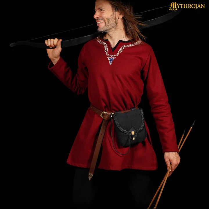 Pochette de ceinture en cuir avec bascule en corne - Authentique Médiéval