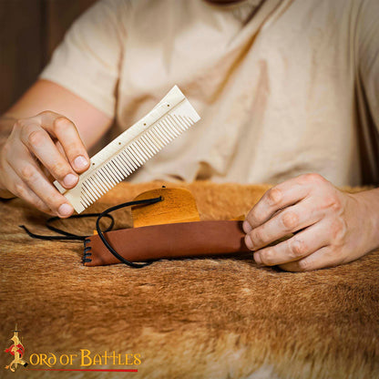 Long Replica Viking Bone Comb with a leather case