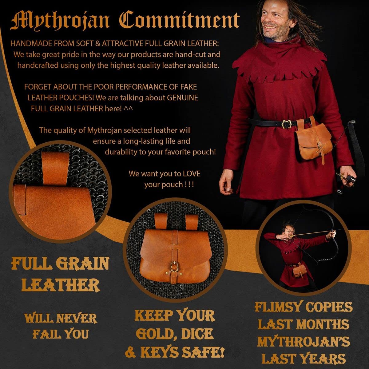 Pochette de ceinture médiévale en cuir - Réplique médiévale authentique, qualité durable