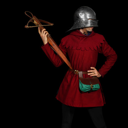 Pochette de ceinture médiévale en cuir vert avec boucle en laiton pour reconstitution et GN