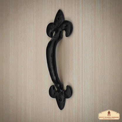 Smooth Iron Door Handle with Fleur de Lys - 7 inches