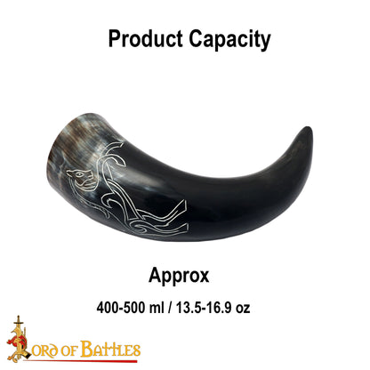 Viking Drinking Horn with Engraved Stallion