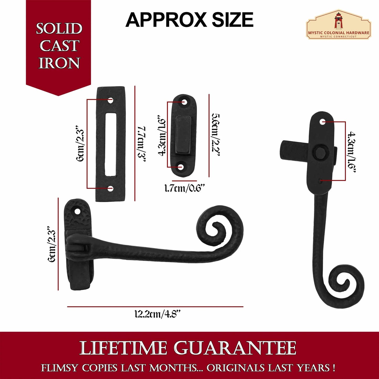 Rustic Cast Iron Curly Reversible Casement Window Door Latch