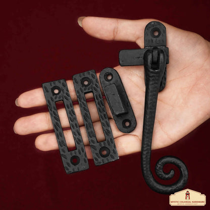 Rustic Cast Iron Curly Reversible Casement Window Door Latch