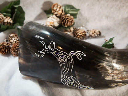 Viking Drinking Horn with Engraved Stag