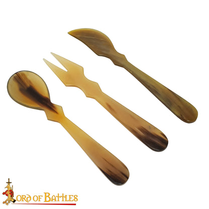 Medieval Horn Spoon, Knife and Fork Set