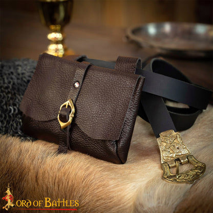 Leather Belt Pouch with Buckle - Authentic Medieval