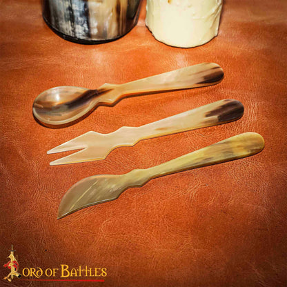 Medieval Horn Spoon, Knife and Fork Set