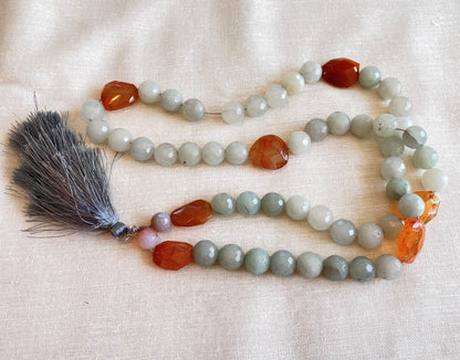 Grey Faceted Agate Paternoster with Orange Carnelian Gauds