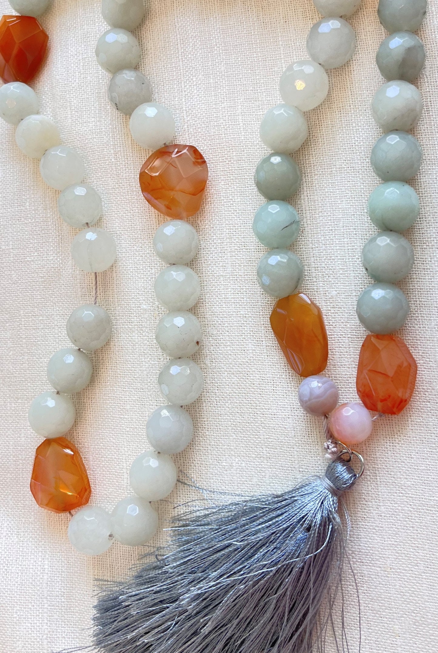 Grey Faceted Agate Paternoster with Orange Carnelian Gauds