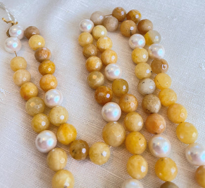 Paternoster d'agate jaune avec Gauds de perles
