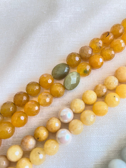 Paternoster d'agate jaune avec Gauds de perles