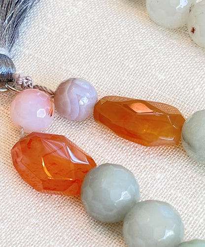 Grey Faceted Agate Paternoster with Orange Carnelian Gauds