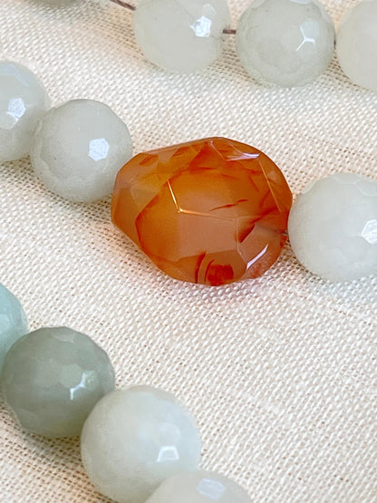 Grey Faceted Agate Paternoster with Orange Carnelian Gauds