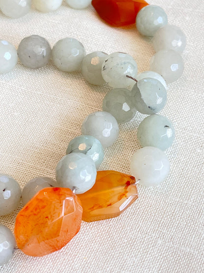 Grey Faceted Agate Paternoster with Orange Carnelian Gauds