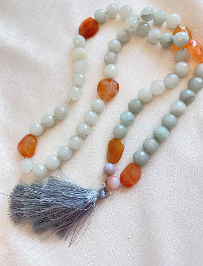 Grey Faceted Agate Paternoster with Orange Carnelian Gauds